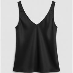 Freya satin V-neck camisole in black, back view