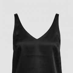 Freya satin V-neck camisole in black, fabric detail