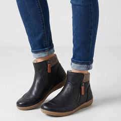 Women's black leather ankle boots with side zip