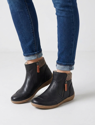 Women's black leather ankle boots with side zip