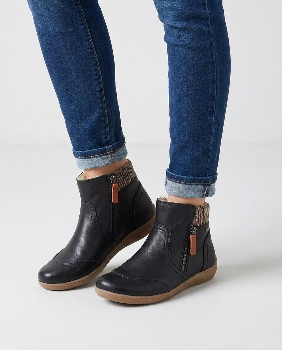 Women's black leather ankle boots with side zip
