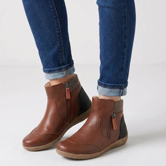 Women's brown leather ankle boots with side zip