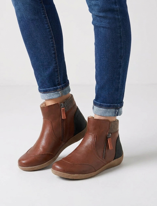 Women's brown leather ankle boots with side zip