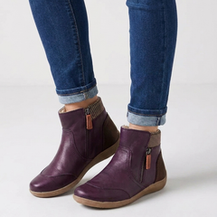 Women's purple leather ankle boots with side zip