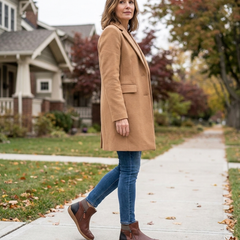 Woman wearing brown leather ankle boots on an autumn walk