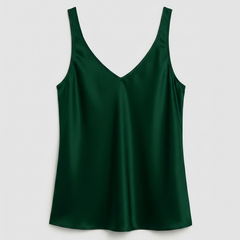 Freya satin V-neck camisole in green, front view
