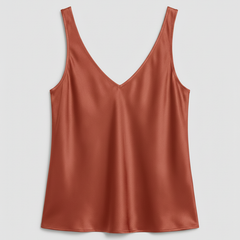 Freya satin V-neck camisole in orange, front view