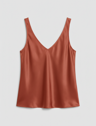 Freya satin V-neck camisole in orange, front view