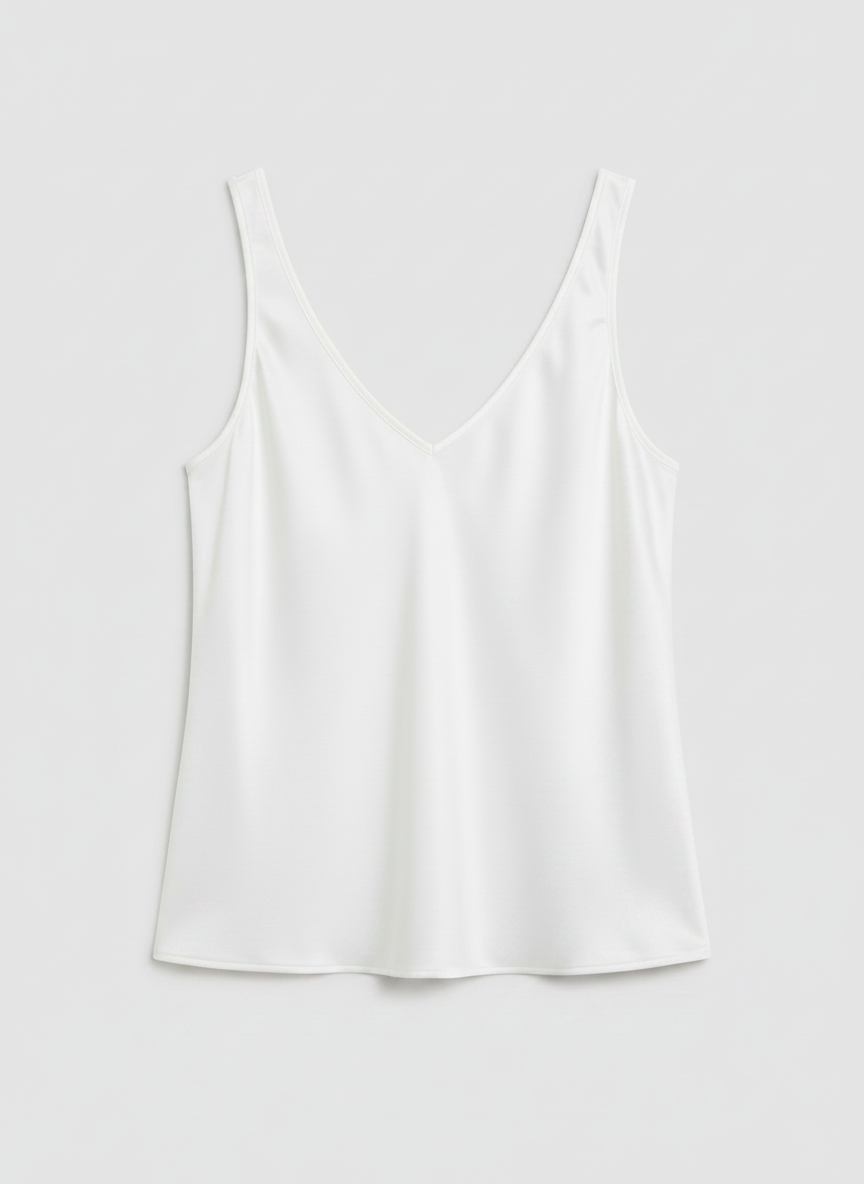 Freya satin V-neck camisole in white, front view