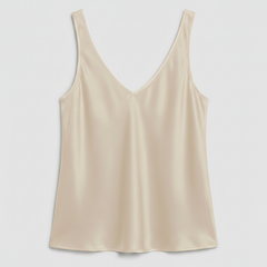 Freya satin V-neck camisole in beige, front view