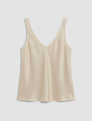 Freya satin V-neck camisole in beige, front view