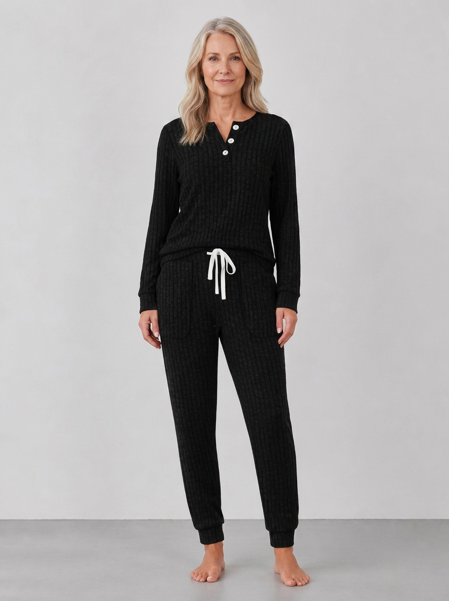 Elowen | Women's Ribbed Button-Neck Loungewear Set
