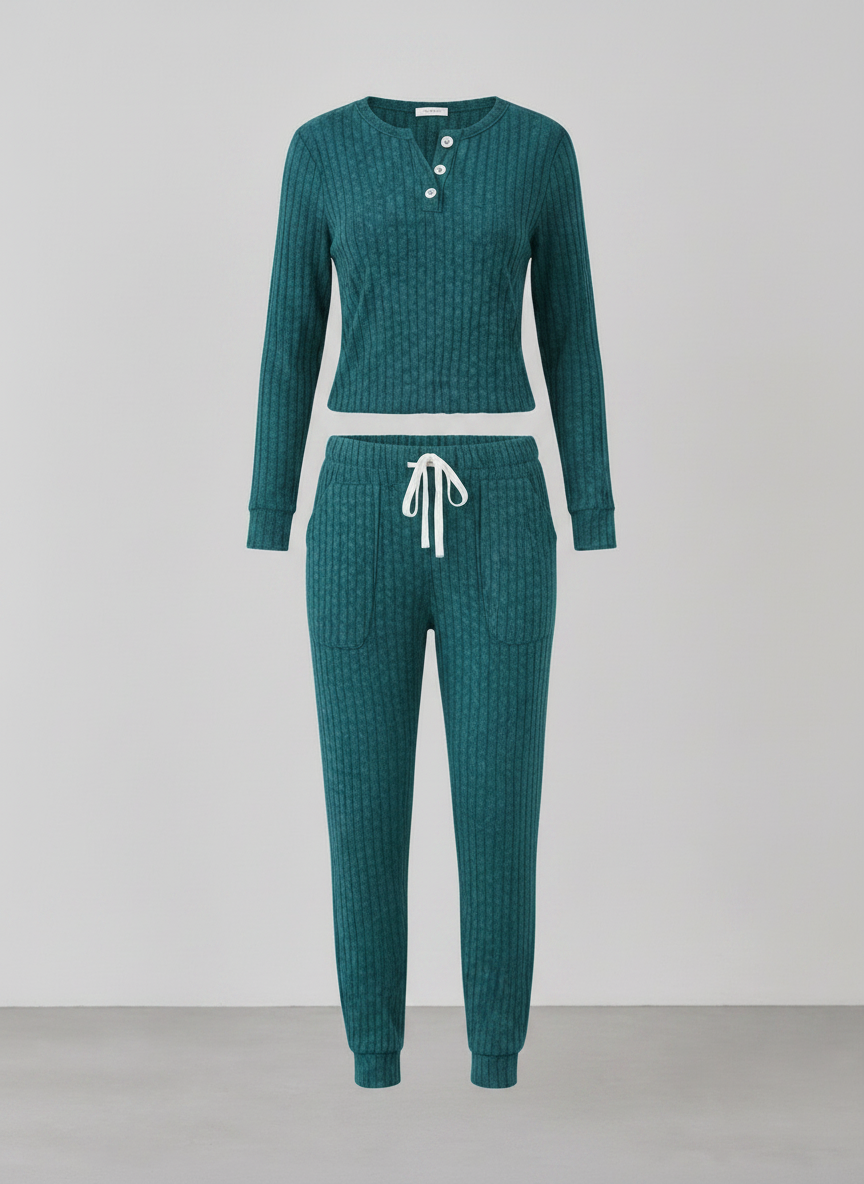 Elowen | Women's Ribbed Button-Neck Loungewear Set
