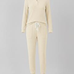 Elowen ribbed button-neck loungewear set - Off-White