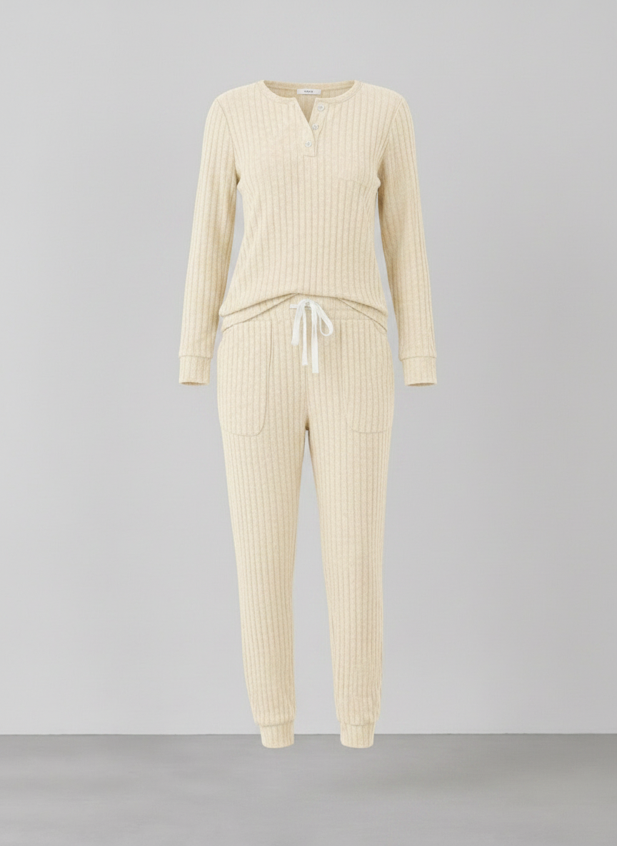 Elowen ribbed button-neck loungewear set - Off-White