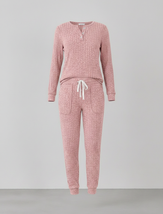 Elowen ribbed button-neck loungewear set - Pink