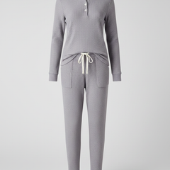 Elowen ribbed button-neck loungewear set - Purple