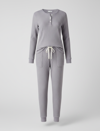 Elowen ribbed button-neck loungewear set - Purple