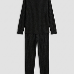 Elowen ribbed button-neck loungewear set - Black back