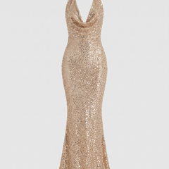 Selena | Women's Sequin Halter Backless Mermaid Maxi Dress front
