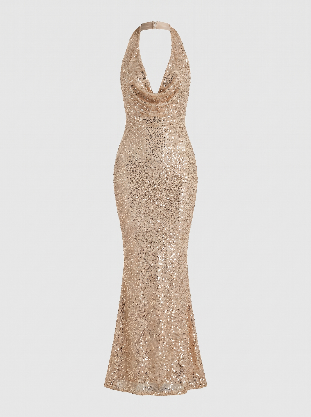Selena | Women's Sequin Halter Backless Mermaid Maxi Dress front