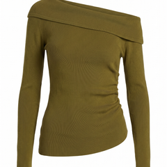 Marigold | Women's Ribbed Knit Off-Shoulder Foldover Sweater Top front