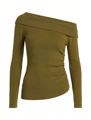 Marigold | Women's Ribbed Knit Off-Shoulder Foldover Sweater Top front