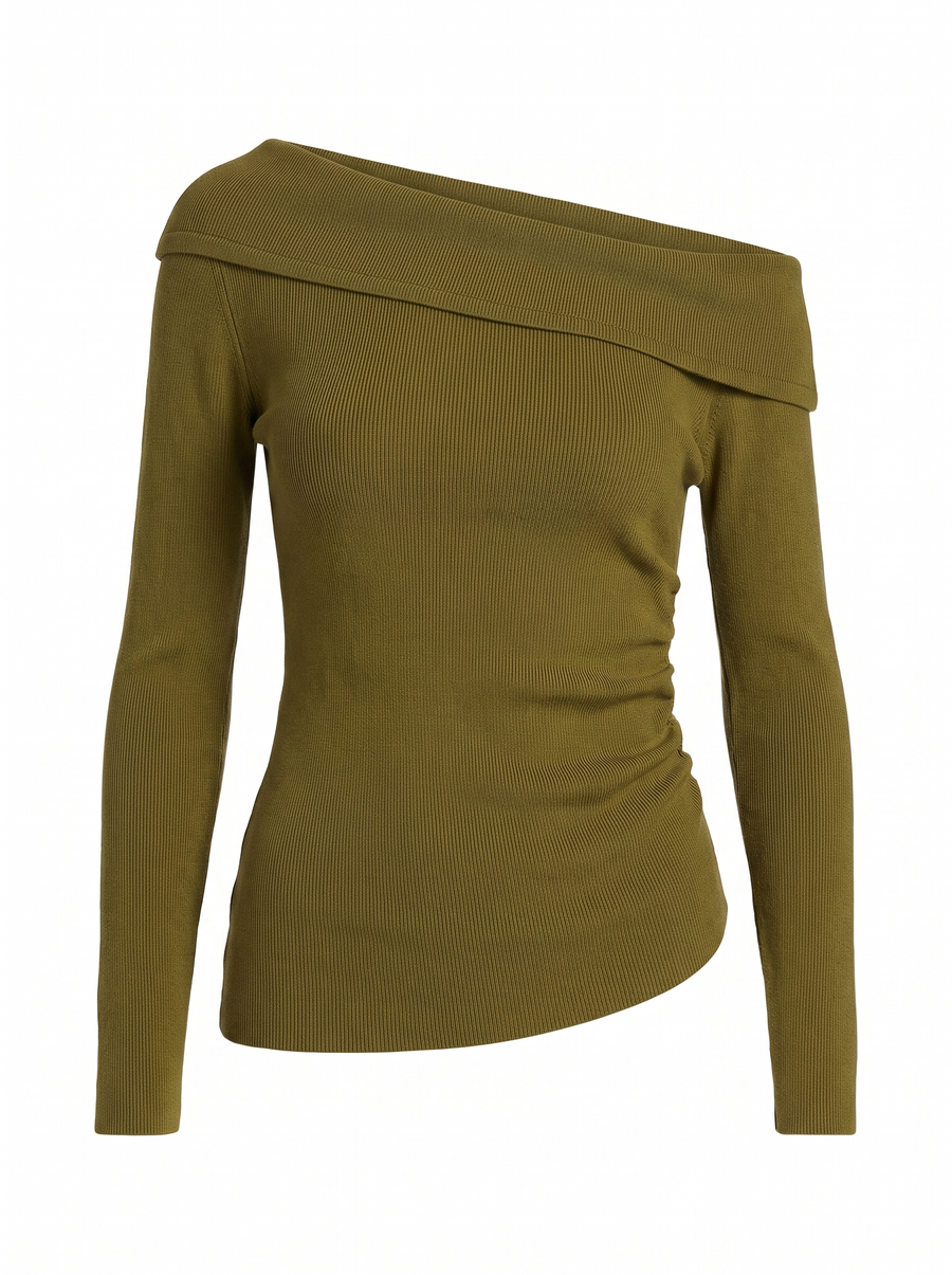 Marigold | Women's Ribbed Knit Off-Shoulder Foldover Sweater Top front
