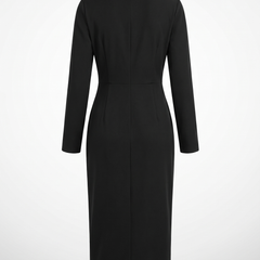 Genevieve | Women's Gold-Button High-Neck Midi Dress with Front Slit back