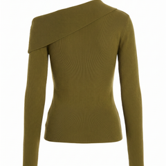 Marigold | Women's Ribbed Knit Off-Shoulder Foldover Sweater Top back