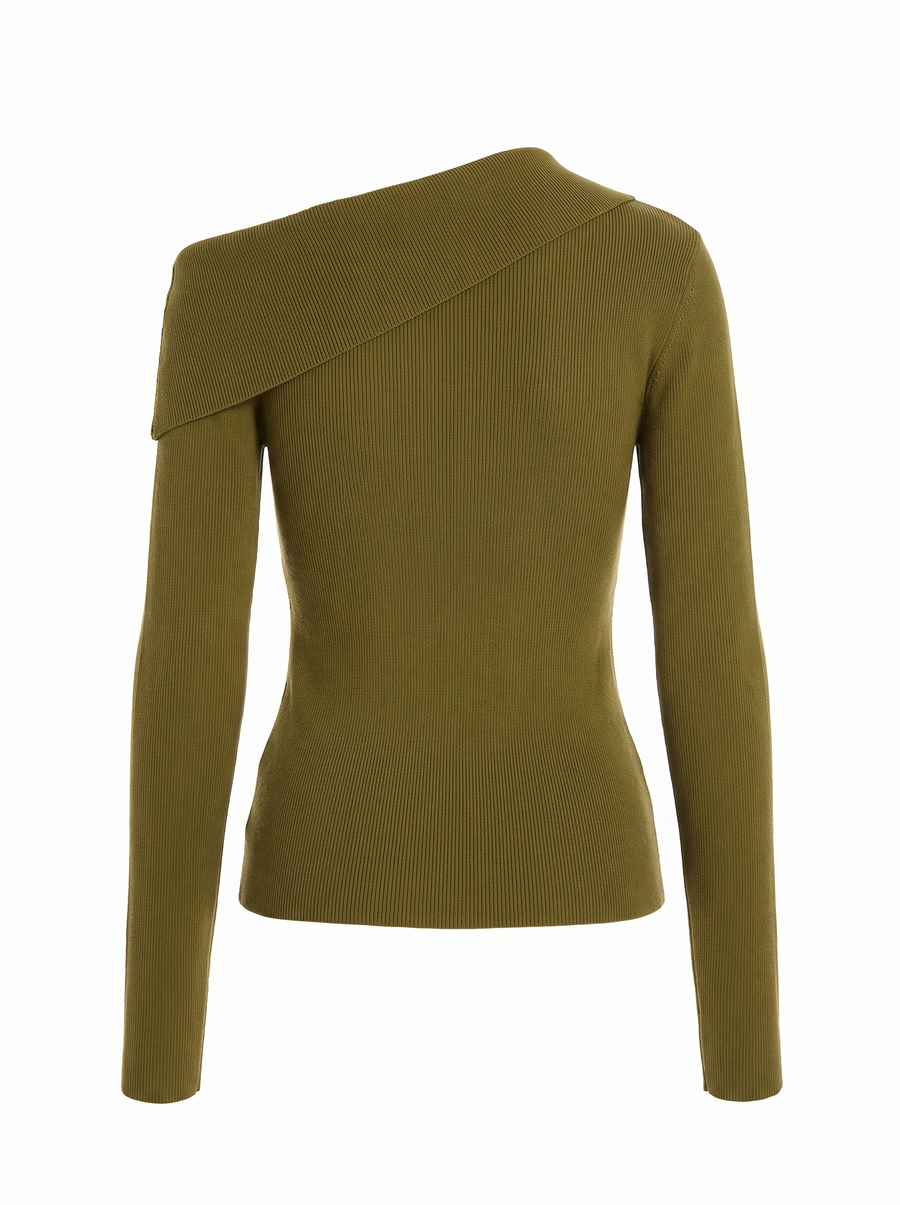 Marigold | Women's Ribbed Knit Off-Shoulder Foldover Sweater Top back