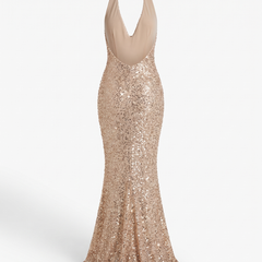 Selena | Women's Sequin Halter Backless Mermaid Maxi Dress back