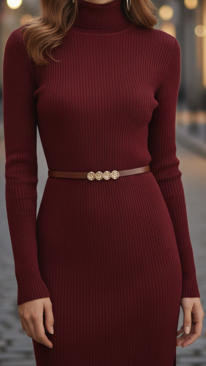Marlene | Women's Turtleneck Bodycon Midi Dress with Long Sleeves