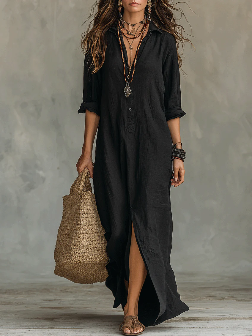 Lydia | Women's Button Front Long Sleeve Maxi Shirt Dress