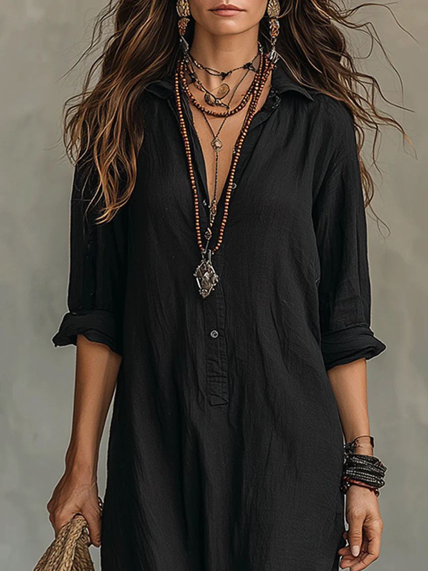 Lydia | Women's Button Front Long Sleeve Maxi Shirt Dress