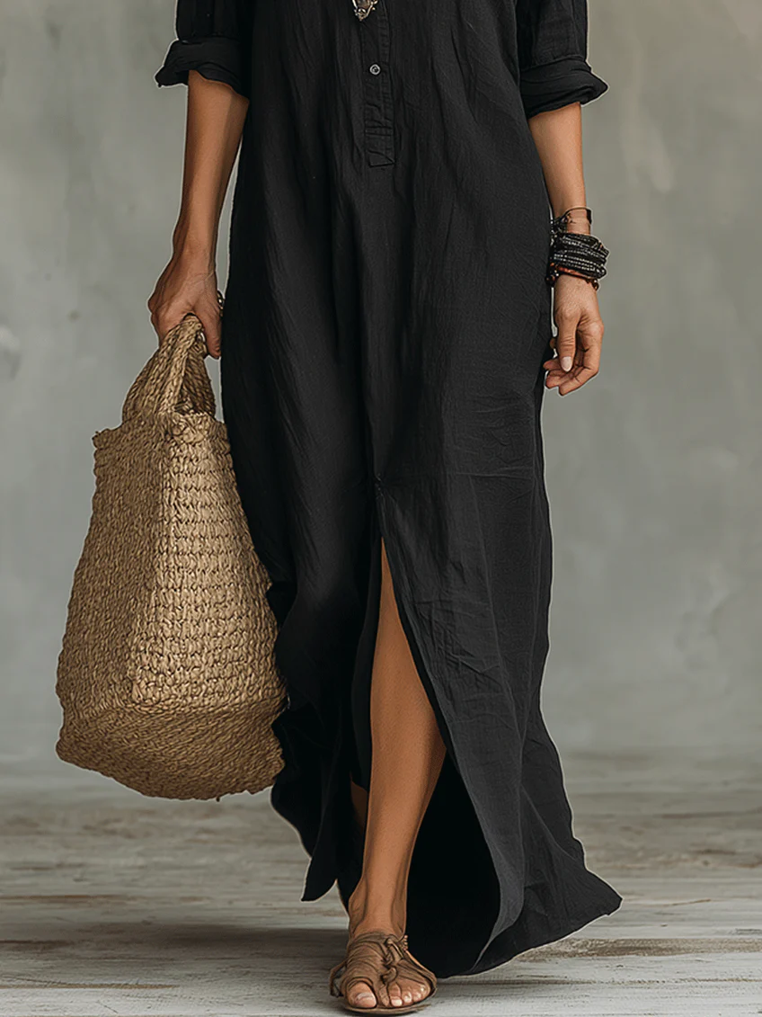 Lydia | Women's Button Front Long Sleeve Maxi Shirt Dress