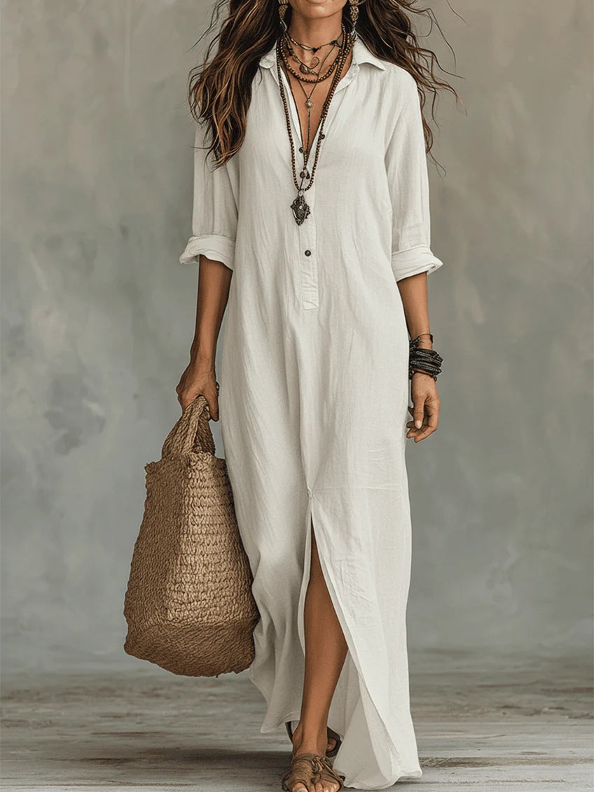 Lydia | Women's Button Front Long Sleeve Maxi Shirt Dress