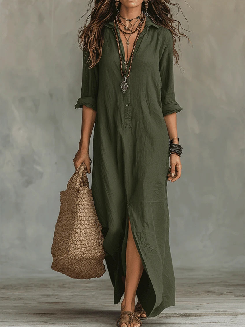 Lydia | Women's Button Front Long Sleeve Maxi Shirt Dress