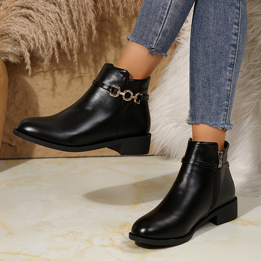Marigold | Chelsea Ankle Boot with Gold Chain