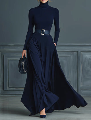 Jael | Women's Knit Turtleneck Maxi Dress with Belt