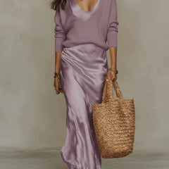 Priya | Women's Knit Sweater & Satin Midi Dress Set