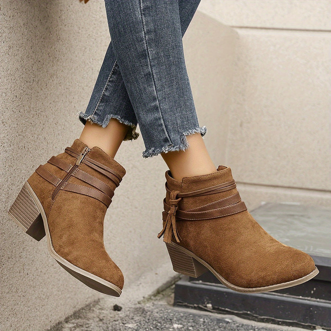 Ravenna | Women's Tassel Ankle Boots with Block Heel