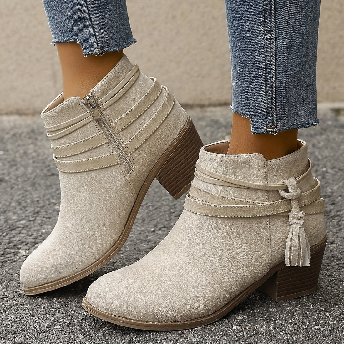 Ravenna | Women's Tassel Ankle Boots with Block Heel