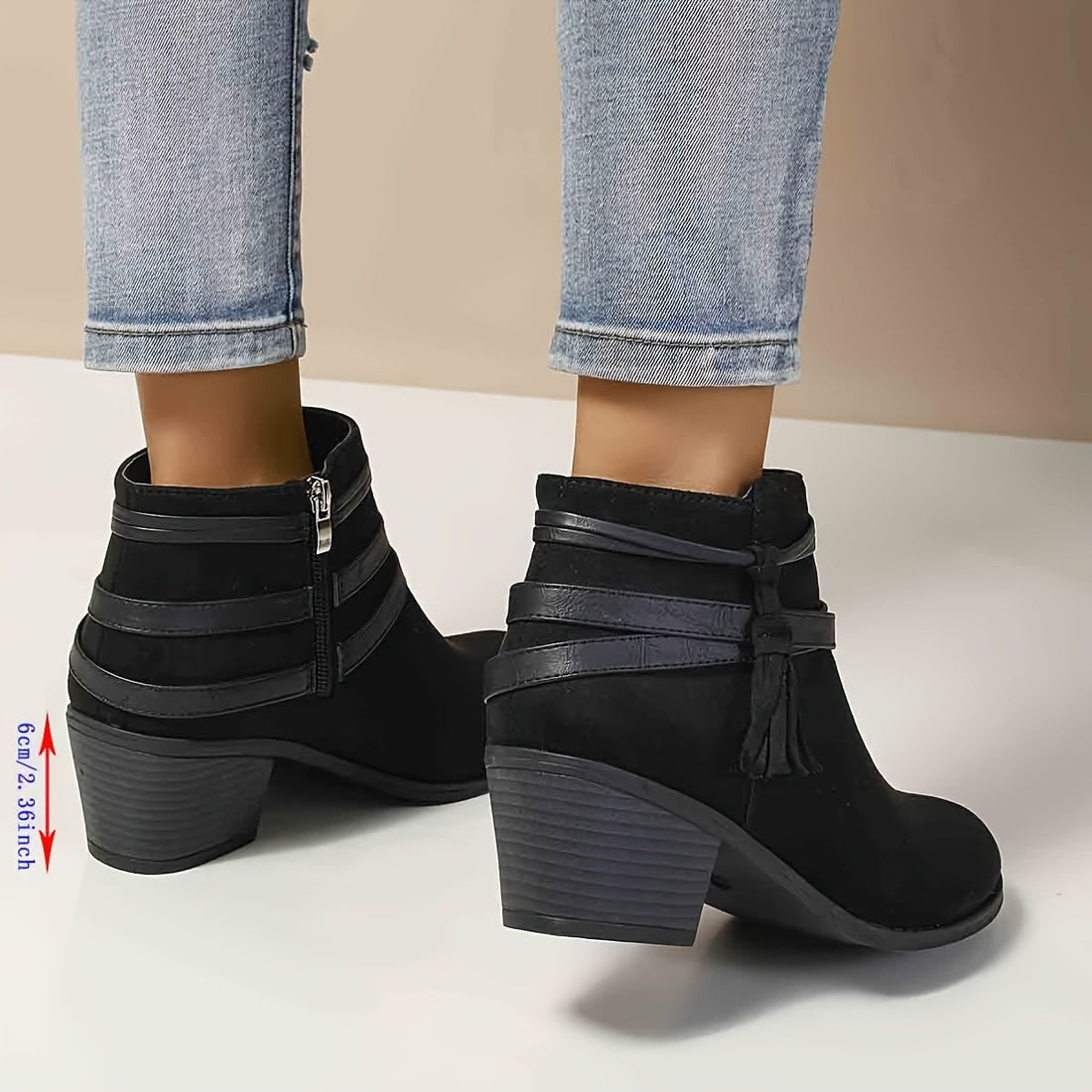 Ravenna | Women's Tassel Ankle Boots with Block Heel