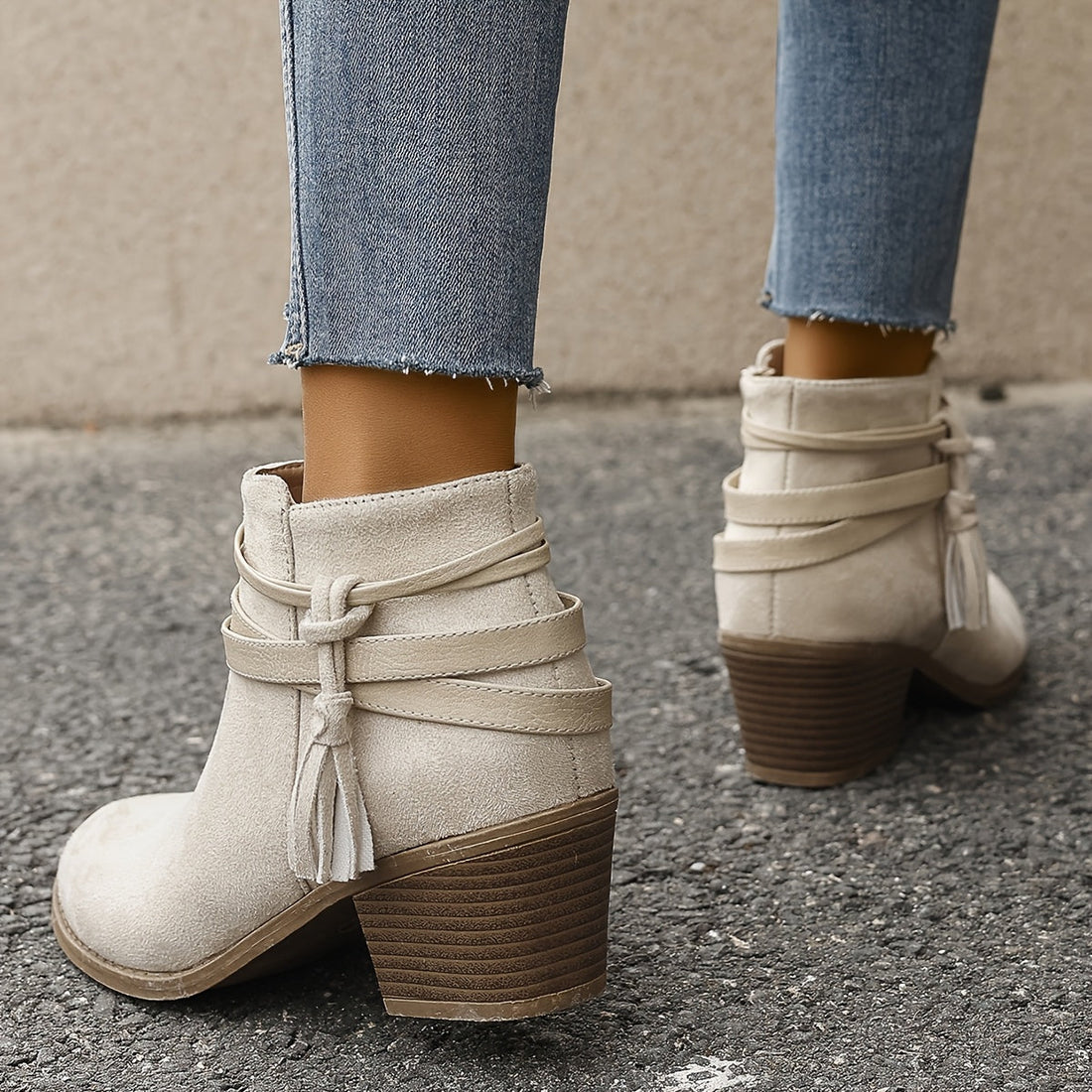 Ravenna | Women's Tassel Ankle Boots with Block Heel