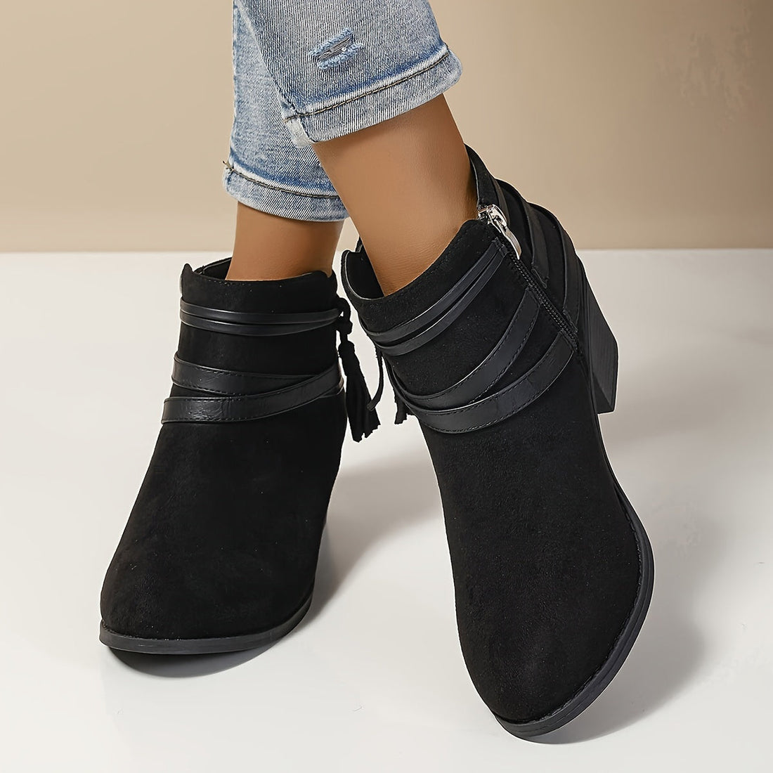 Ravenna | Women's Tassel Ankle Boots with Block Heel