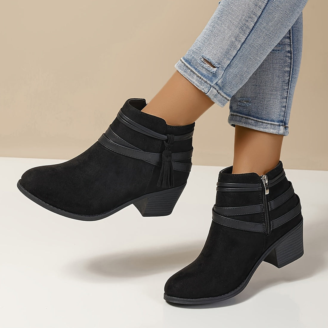 Ravenna | Women's Tassel Ankle Boots with Block Heel