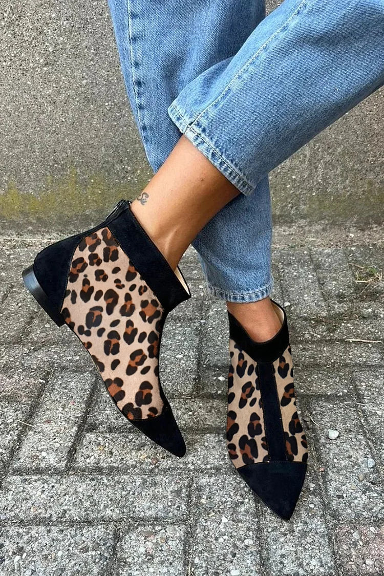 Ffion | Women's Leopard Print Pointed Toe Ankle Boot