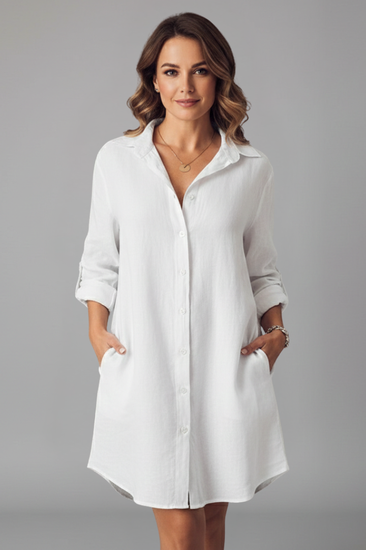 Saskia | Long Sleeve Button Front Shirt Dress