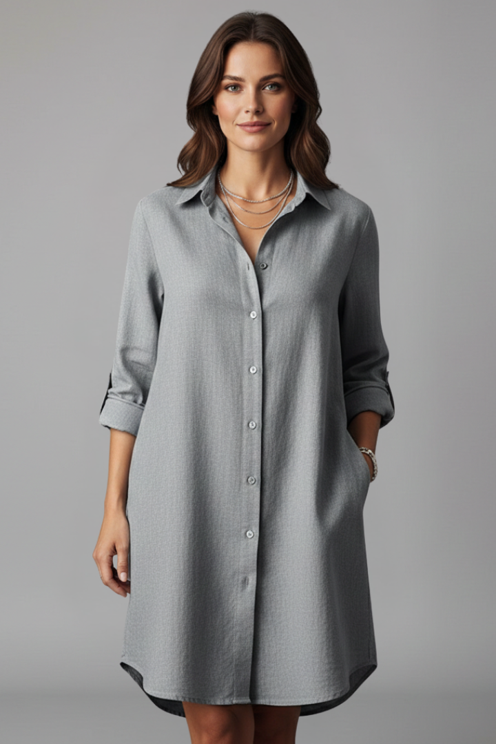 Saskia | Long Sleeve Button Front Shirt Dress